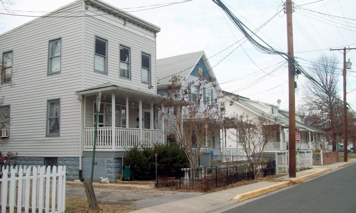 Real residential streetscape selected to represent the townhome character around New Market, Maryland