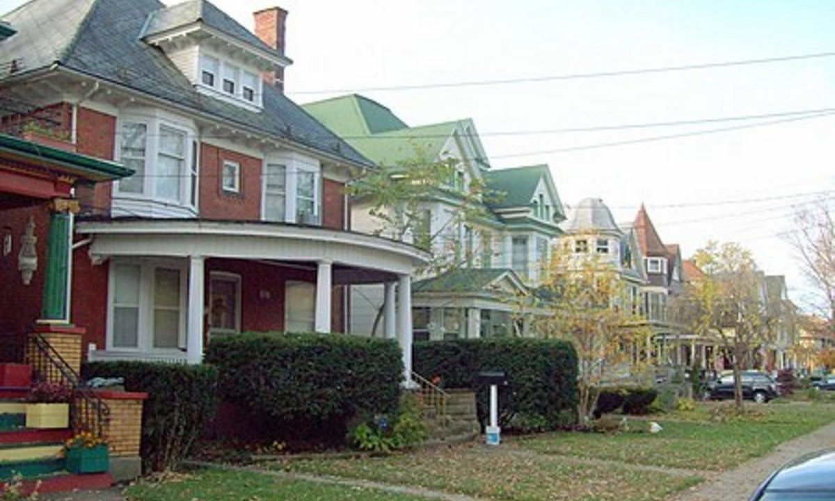 Real residential streetscape selected to represent the townhome character around Potomac, Maryland
