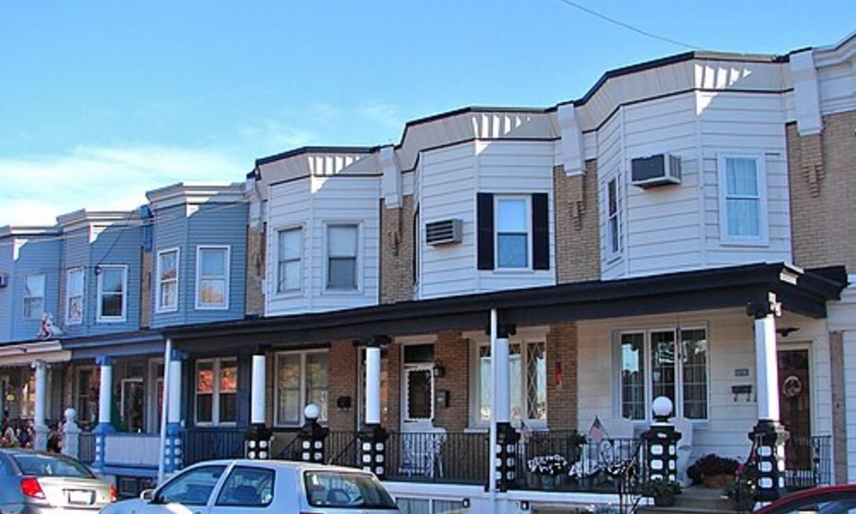 Real residential streetscape selected to represent the townhome character around Walkersville, Maryland