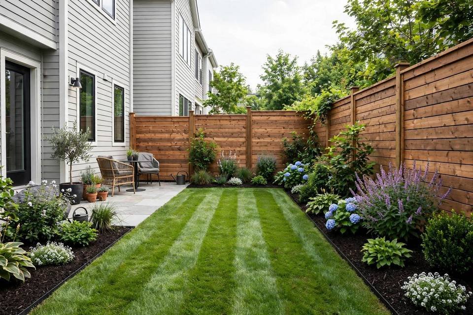 Maintained townhome backyard lawn