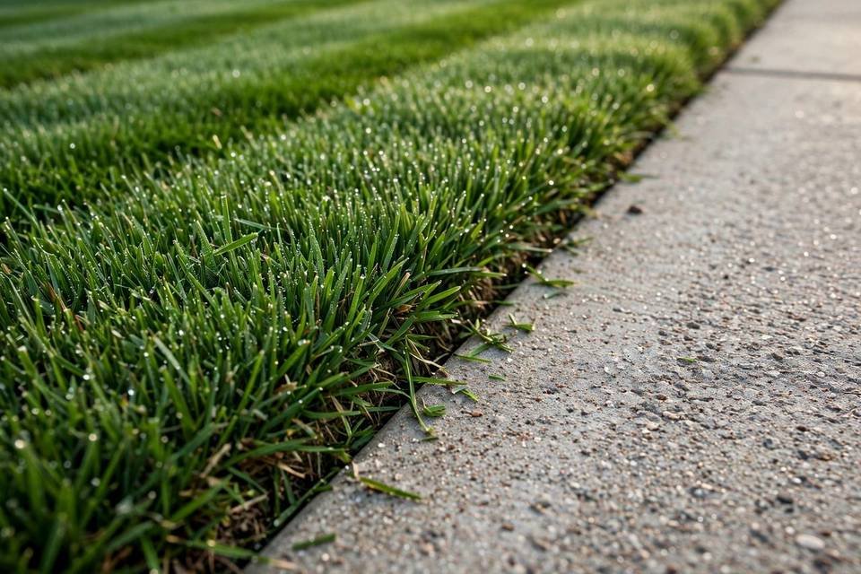 Crisp lawn edge along a concrete sidewalk